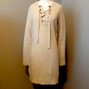 Madewell sweater dress, never worn , medium, merino wool, lace front detail